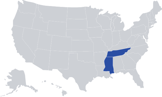 Mississippi and Tennessee service area